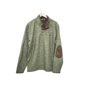 Catchin'‎ Deers 3/4 Button Green Fleece Sweater Elbow Patches Hunting Outdoor XL